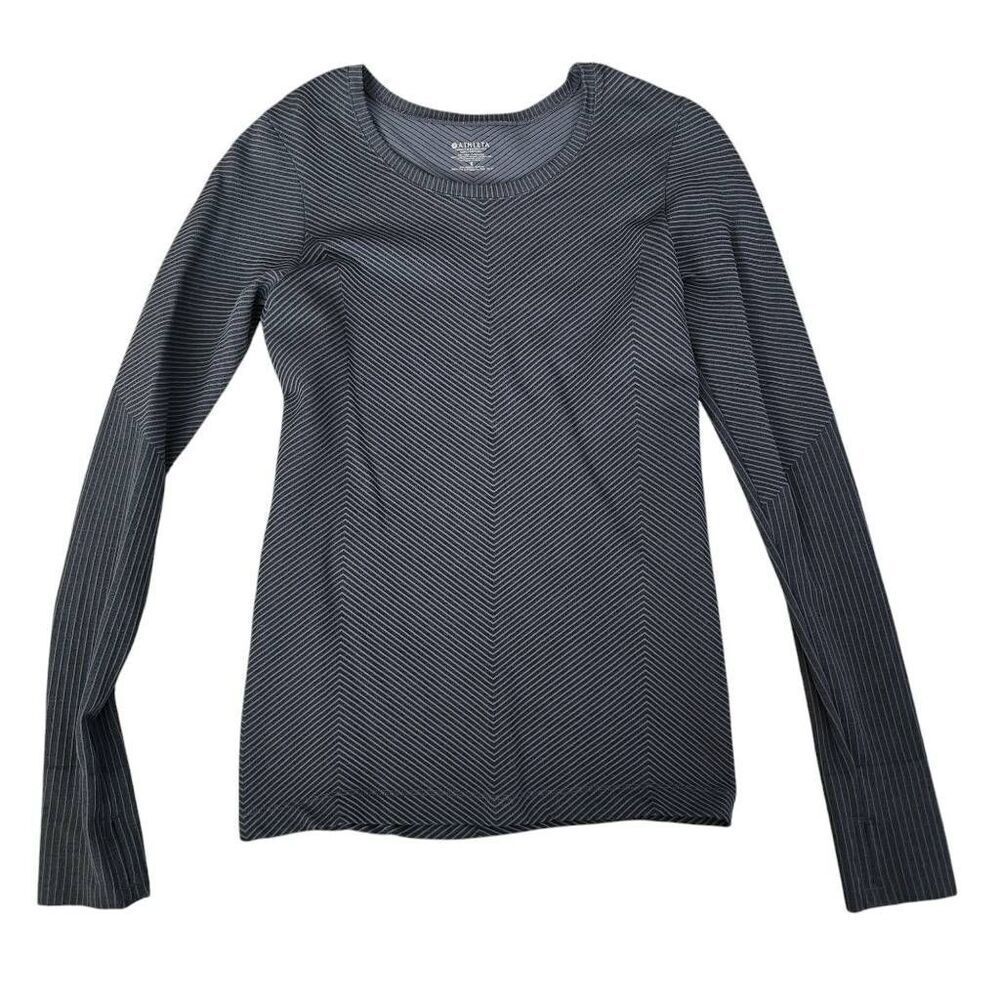 Athleta Ribbed Top Women's Small Gray Seamless Striped Patterned Workout Stretch